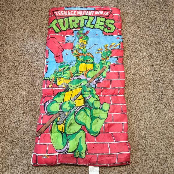 Vintage Ninja Turtles Kids Sleeping Bag 90s Cartoon Bedding Turtle Power - Picture 2 of 7